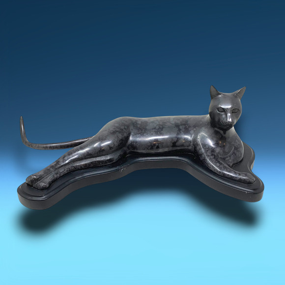 Vintage S.F. Bay Trading Bronze Egyptian Reclining Cat Art Deco Sculpture Korea